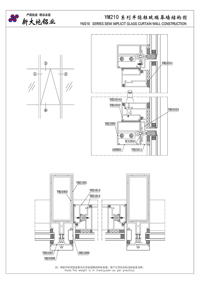 YM210 & 160 series of semi - hidden frame glass curtain wall